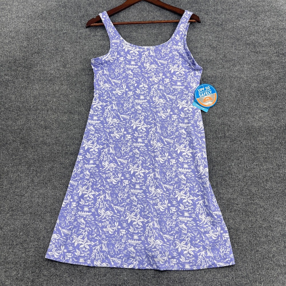 Columbia Freezer III Dress Womens Medium Purple Tropical Print UPF 50 Mini Dress